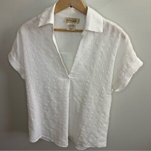 Davina White Short Sleeve Top V-neck blouse popover top